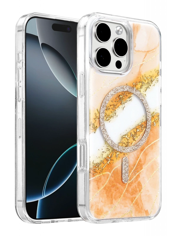 Onegif Apple iPhone 16 Pro Max Lotus Simli Magsafe Kapak - Turuncu