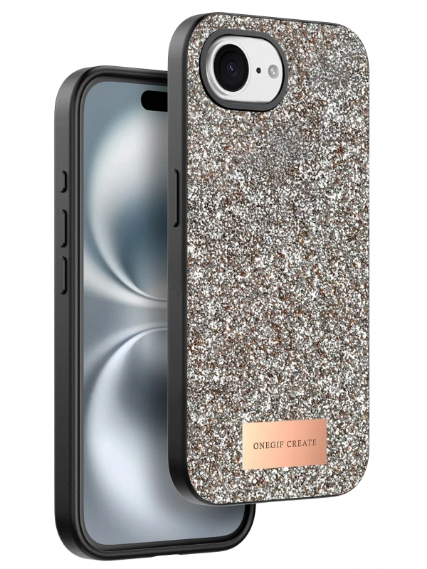 Onegif Apple iPhone 16E Bright Simli Kapak - Gold