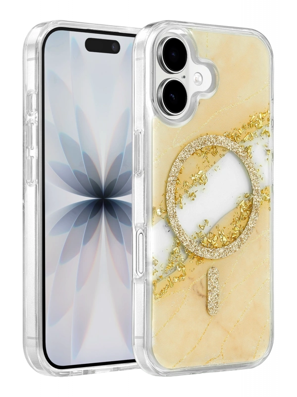 Onegif Apple iPhone 17 Lotus Simli Magsafe Kapak - Gümüş