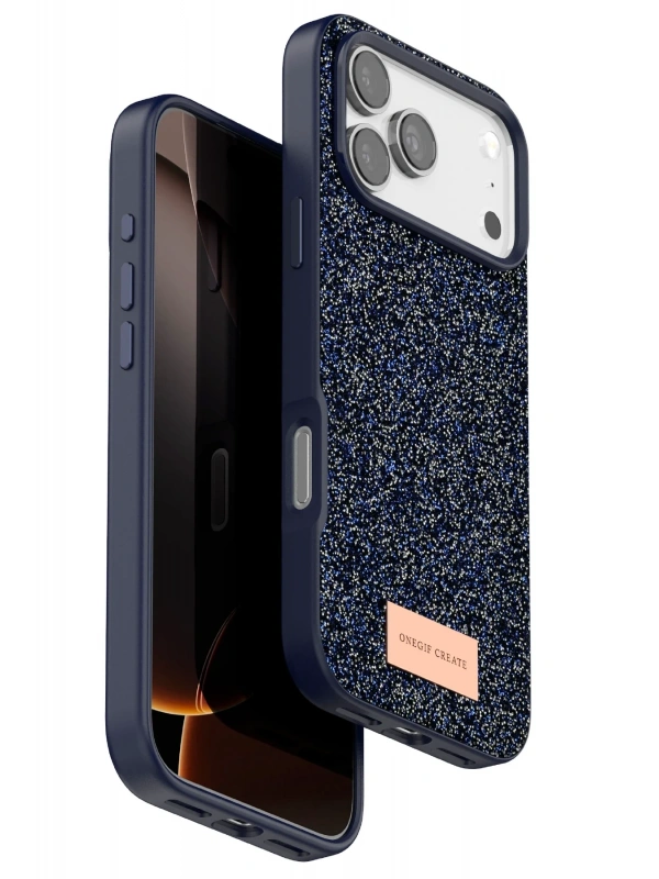 Onegif Apple iPhone 17 Pro Bright Simli Kapak - Mavi