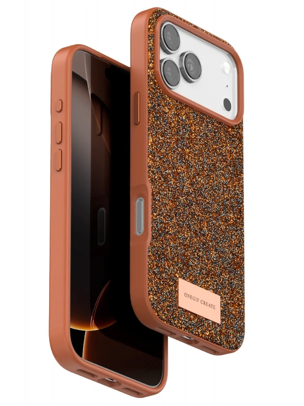 Onegif Apple iPhone 17 Pro Bright Simli Kapak - Turuncu
