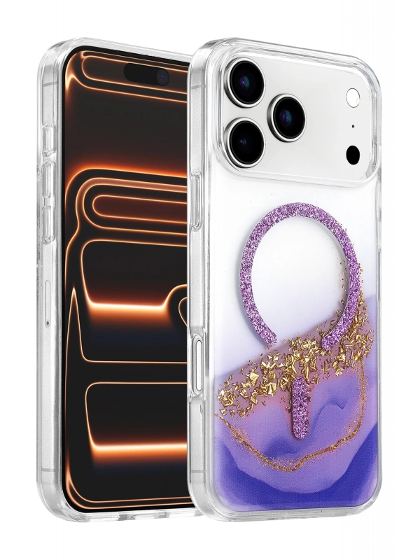 Onegif Apple iPhone 17 Pro Max Lotus Simli Magsafe Kapak - Mor