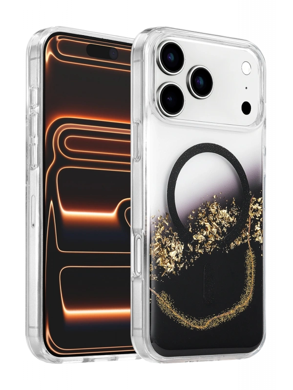 Onegif Apple iPhone 17 Pro Max Lotus Simli Magsafe Kapak - Siyah
