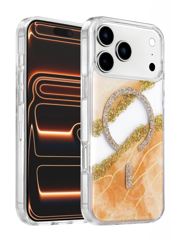 Onegif Apple iPhone 17 Pro Max Lotus Simli Magsafe Kapak - Turuncu