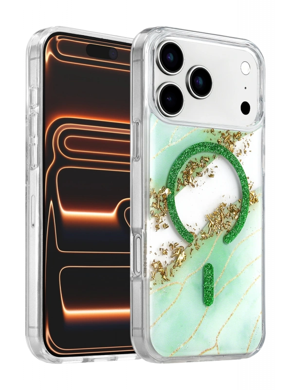 Onegif Apple iPhone 17 Pro Max Lotus Simli Magsafe Kapak - Yeşil