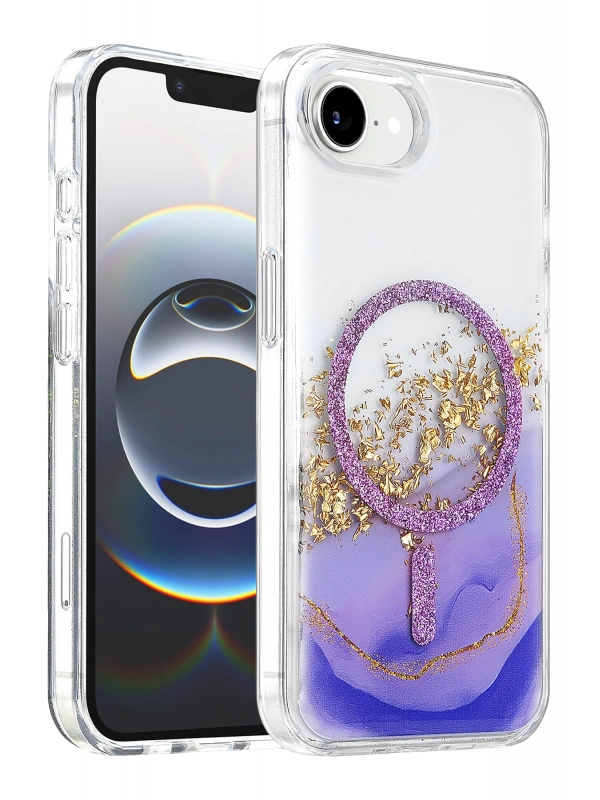 Onegif Apple iPhone 17E Lotus Simli Magsafe Kapak - Mor