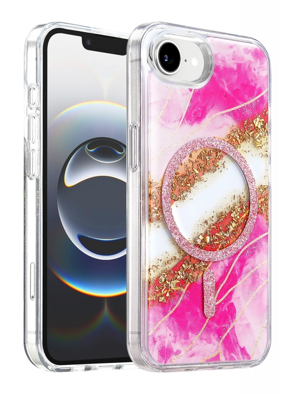 Onegif Apple iPhone 17E Lotus Simli Magsafe Kapak - Pembe