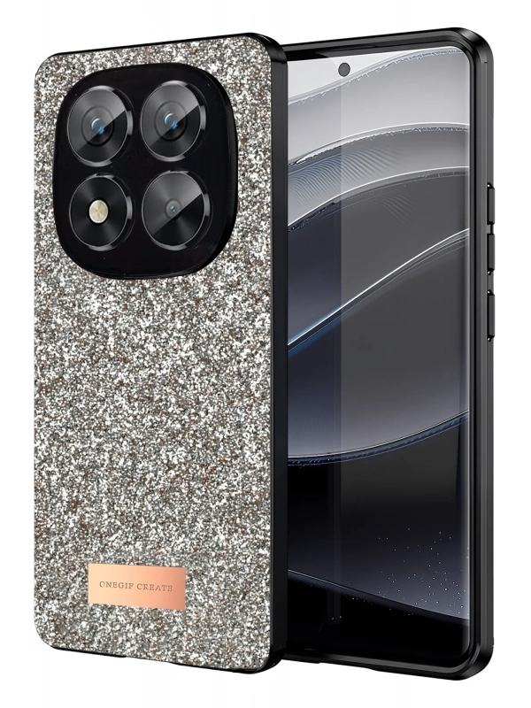 Onegif Xiaomi Redmi Note 14 Pro 5G Bright Simli Kapak - Gold