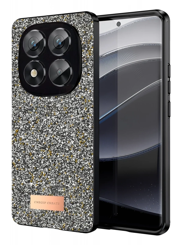 Onegif Xiaomi Redmi Note 14 Pro 5G Bright Simli Kapak - Gümüş