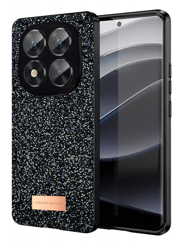 Onegif Xiaomi Redmi Note 14 Pro 5G Bright Simli Kapak - Siyah