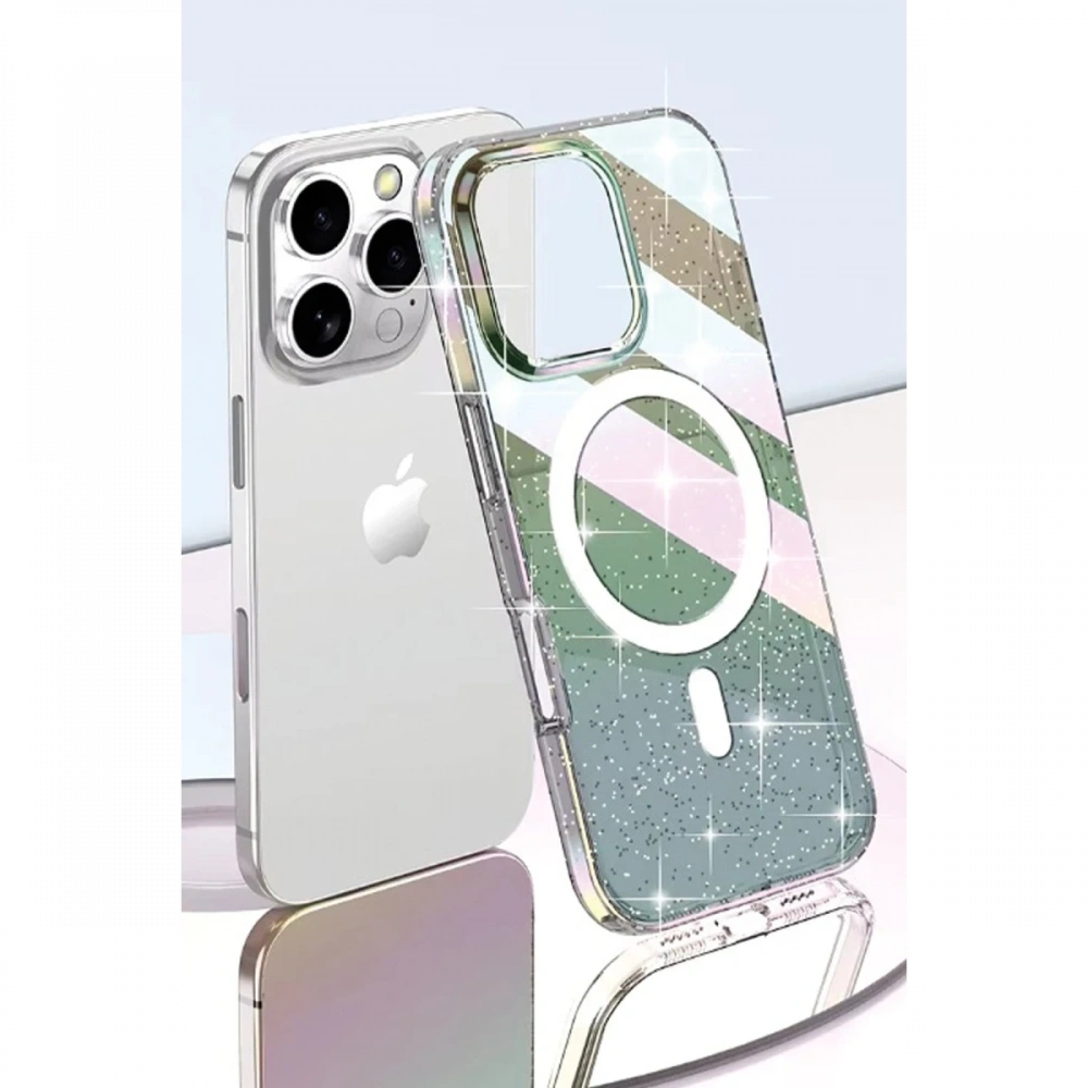 Apple iPhone 15 Pro Max Rasasi Simli Magsafe Kapak - Şeffaf