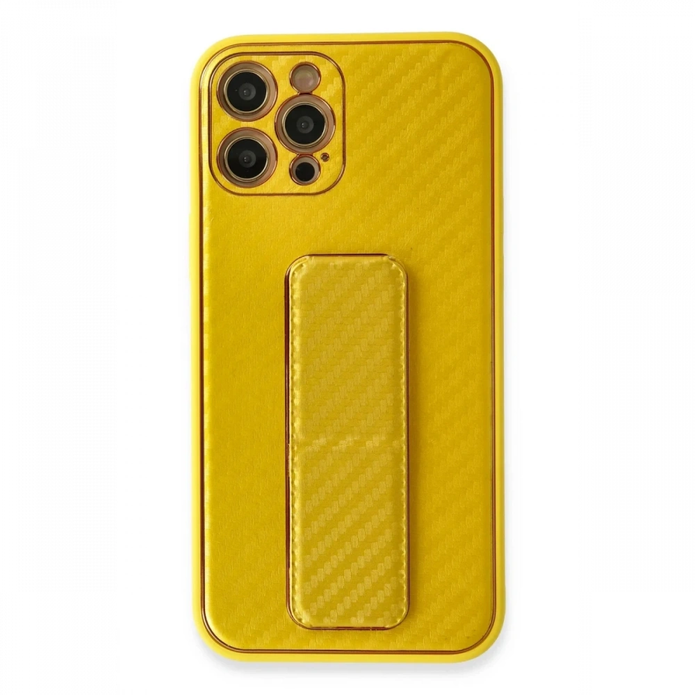 Newface Apple iPhone 12 Pro Kılıf Coco Karbon Standlı Kapak