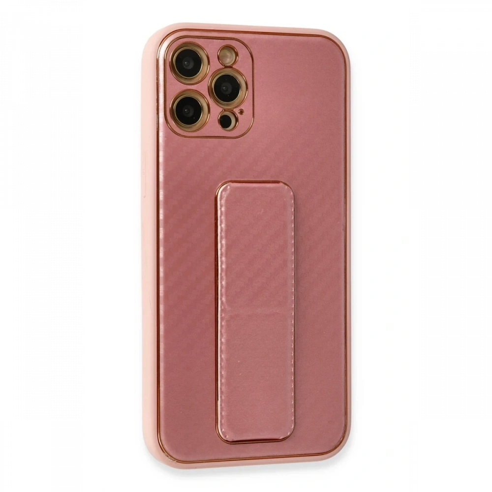 Newface Apple iPhone 12 Pro Kılıf Coco Karbon Standlı Kapak