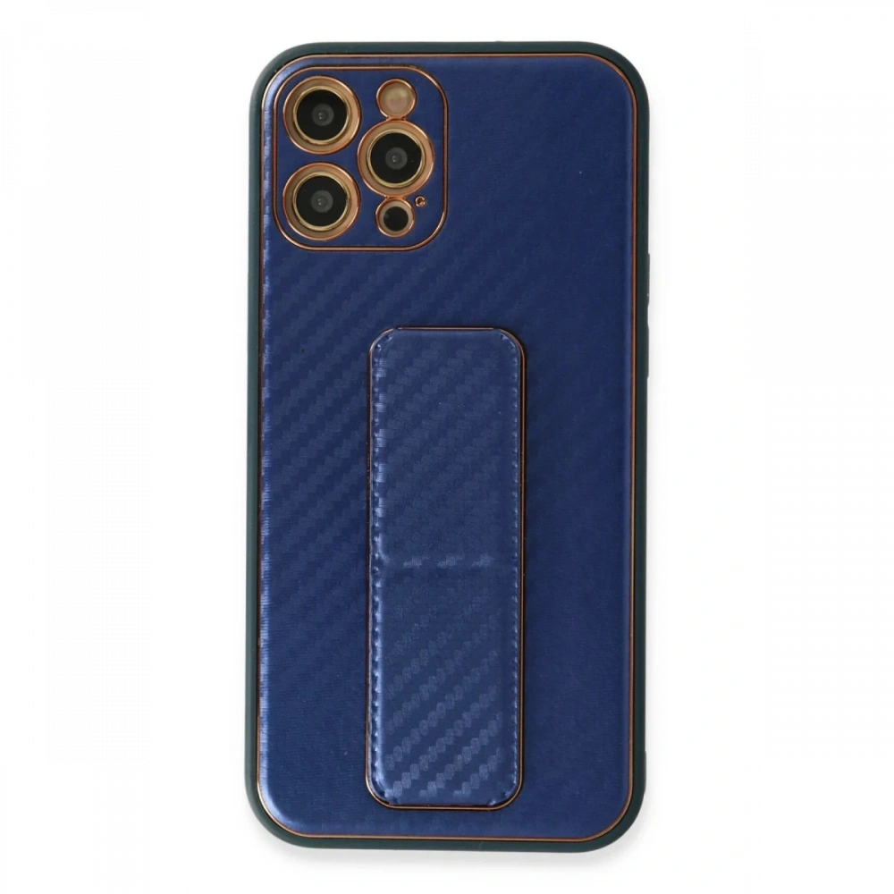 Newface Apple iPhone 12 Pro Max Kılıf Coco Karbon Standlı Kapak