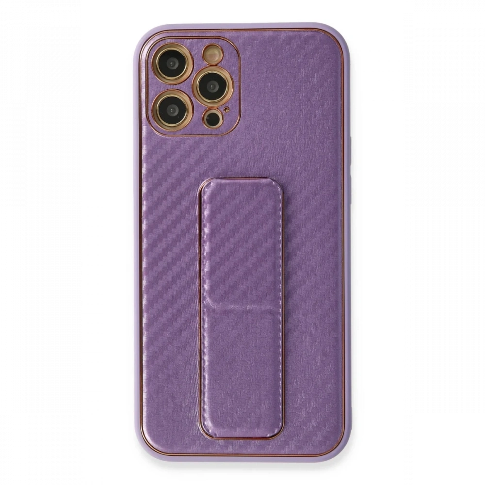 Newface Apple iPhone 12 Pro Max Kılıf Coco Karbon Standlı Kapak