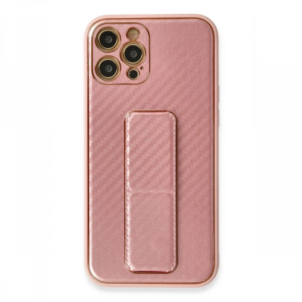 Newface Apple iPhone 12 Pro Max Kılıf Coco Karbon Standlı Kapak