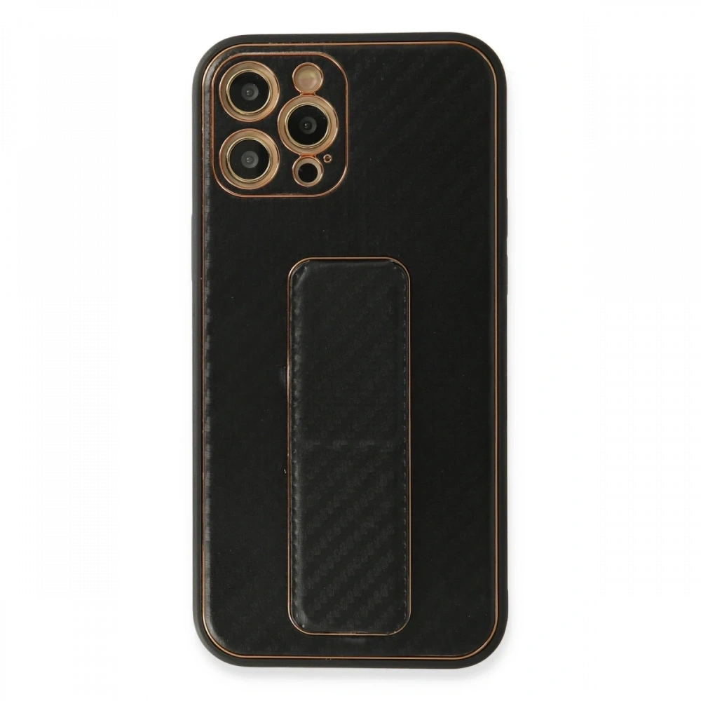 Newface Apple iPhone 12 Pro Max Kılıf Coco Karbon Standlı Kapak