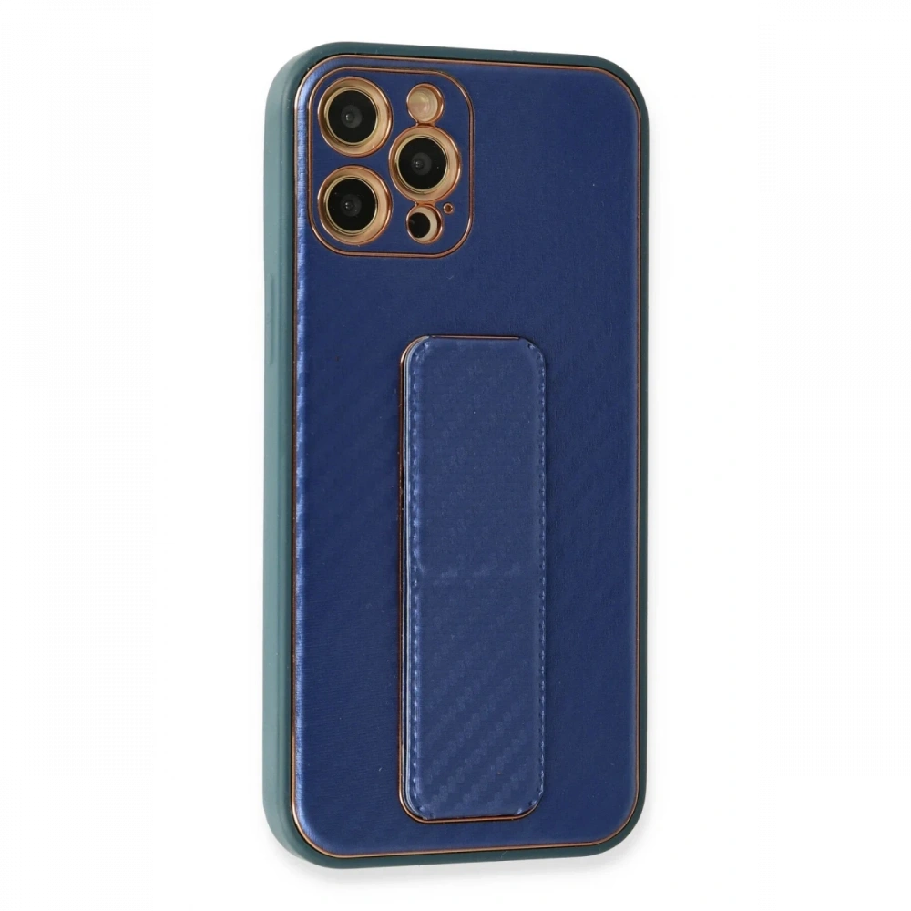Newface Apple iPhone 12 Pro Max Kılıf Coco Karbon Standlı Kapak