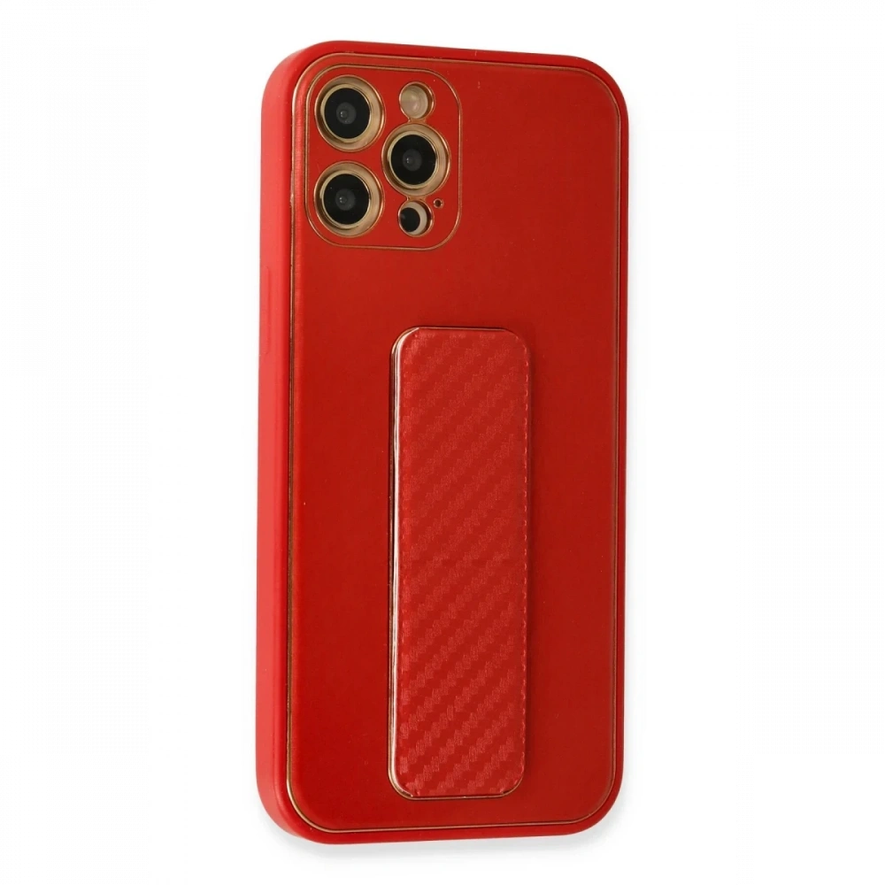 Newface Apple iPhone 12 Pro Max Kılıf Coco Karbon Standlı Kapak