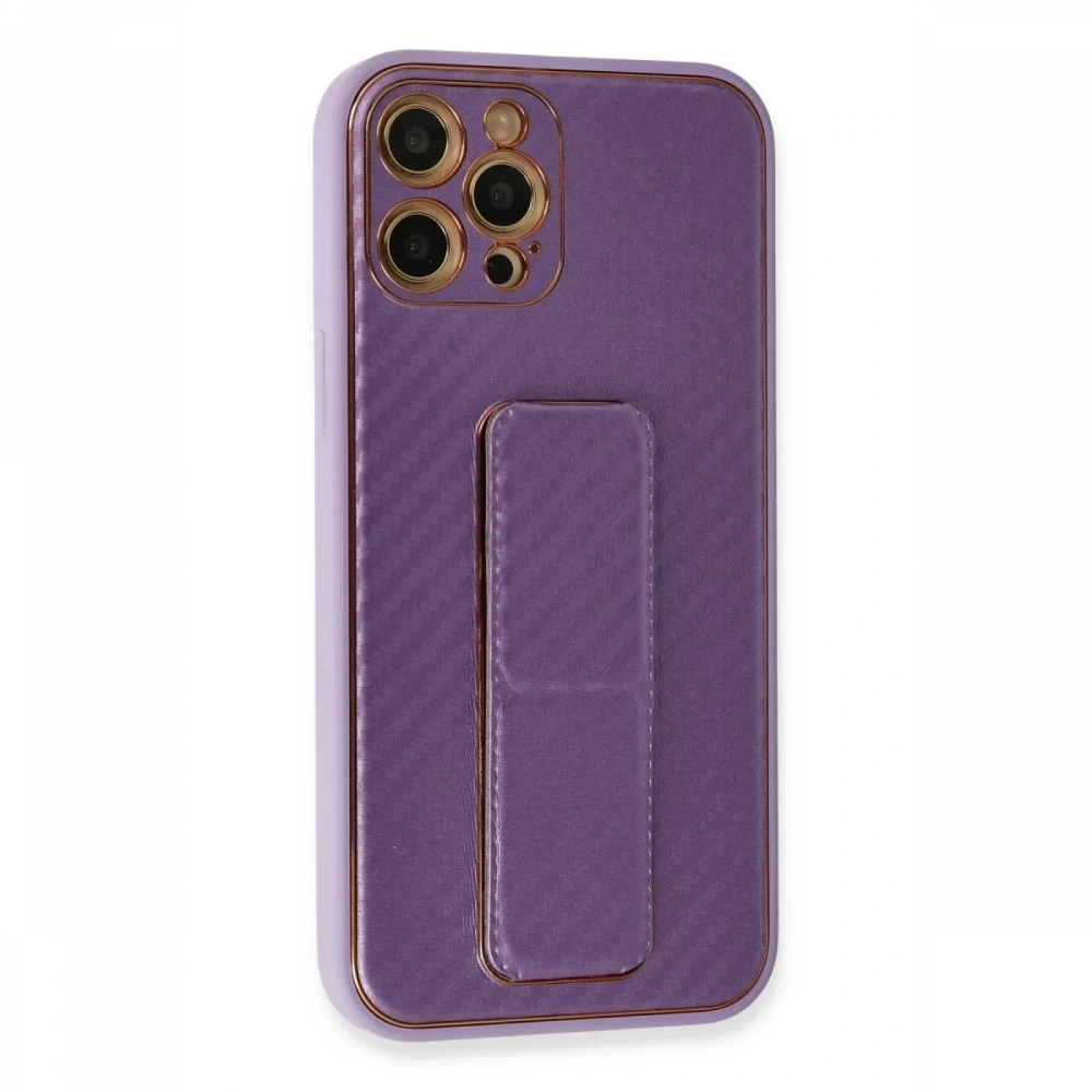Newface Apple iPhone 12 Pro Max Kılıf Coco Karbon Standlı Kapak