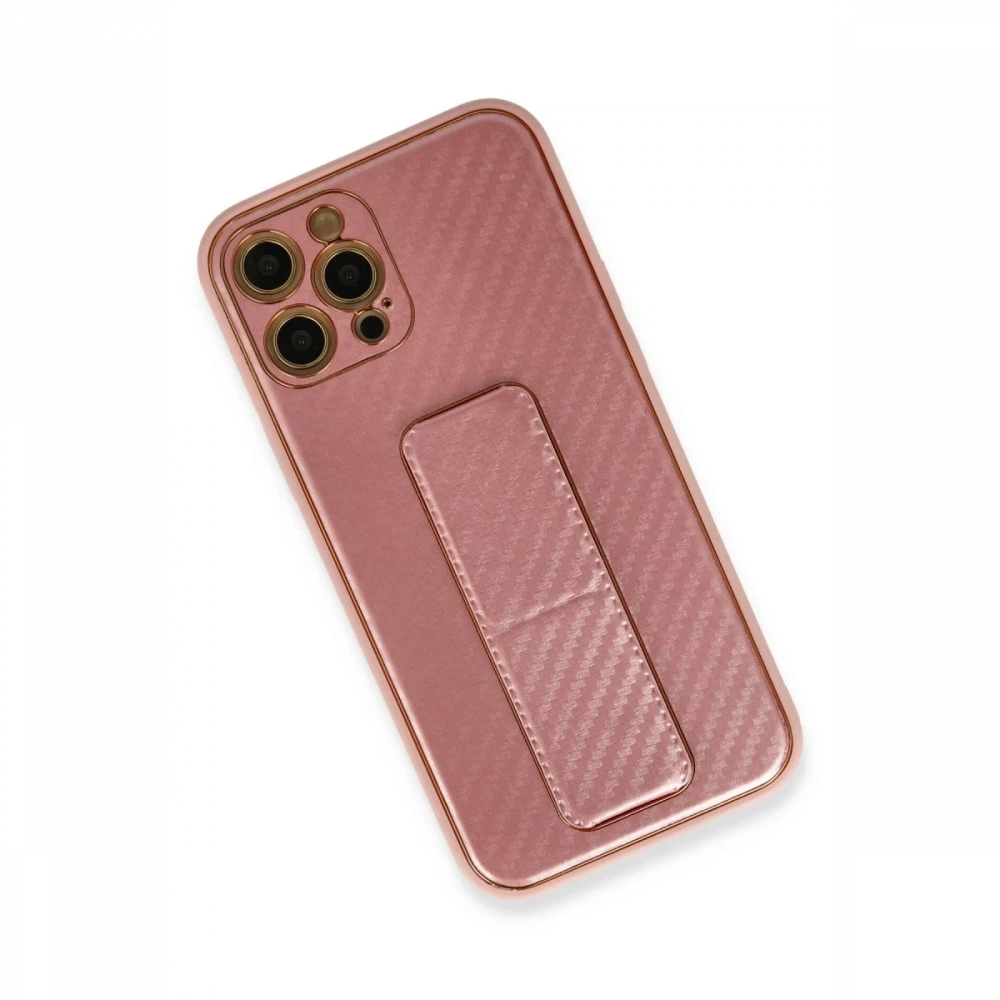 Newface Apple iPhone 12 Pro Max Kılıf Coco Karbon Standlı Kapak