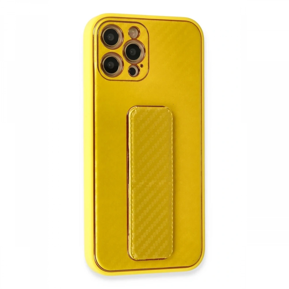 Newface Apple iPhone 12 Pro Max Kılıf Coco Karbon Standlı Kapak
