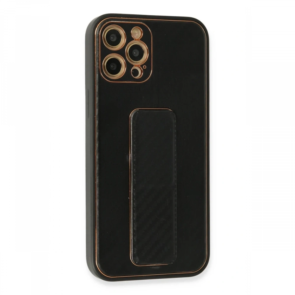 Newface Apple iPhone 12 Pro Max Kılıf Coco Karbon Standlı Kapak