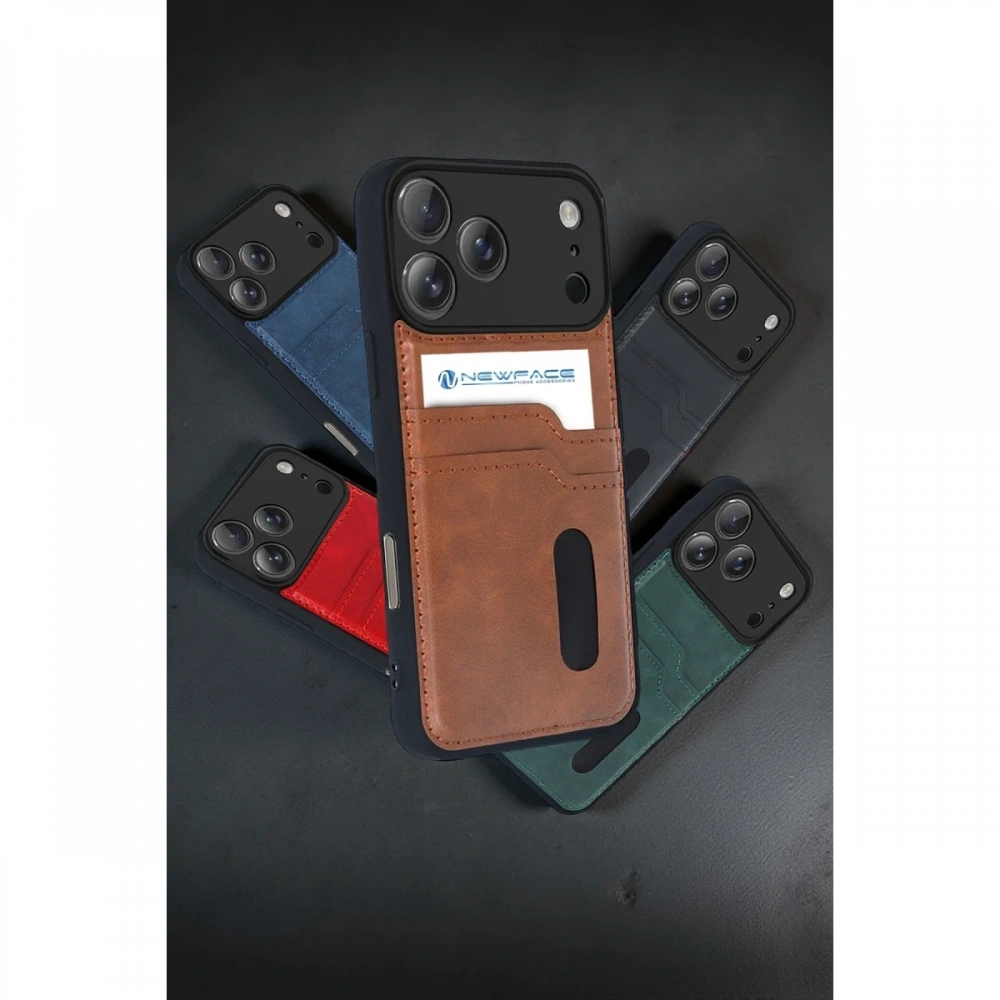 Newface Apple iPhone 17 Pro Max Sara Kartvizitli Deri Kılıf