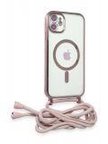 Newface Apple iPhone 11 Kılıf Divo Lazer Askılı Magsafe Kapak - Pembe