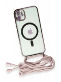 Newface Apple iPhone 11 Kılıf Divo Lazer Askılı Magsafe Kapak - Pembe
