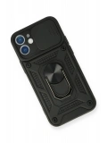 Newface Apple iPhone 11 Kılıf Pars Lens Yüzüklü Silikon - Siyah