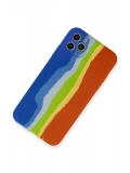 Newface Apple iPhone 11 Pro Kılıf Ebruli Lansman Silikon - Mavi-Turuncu