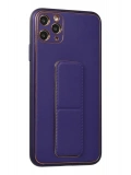 Newface Apple iPhone 11 Pro Max Kılıf Coco Deri Standlı Kapak - Mor