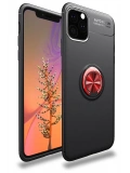 Newface Apple iPhone 11 Pro Max Kılıf Range Yüzüklü Silikon - Siyah-Kırmızı