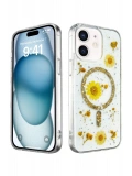 Newface Apple iPhone 12 Kılıf Daisy Simli Magsafe Kapak - Gold