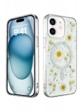 Newface Apple iPhone 12 Kılıf Daisy Simli Magsafe Kapak - Gümüş