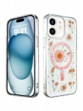 Newface Apple iPhone 12 Kılıf Daisy Simli Magsafe Kapak - Pembe