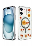Newface Apple iPhone 12 Kılıf Daisy Simli Magsafe Kapak - Siyah