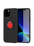 Newface Apple iPhone 12 Kılıf Range Yüzüklü Silikon - Siyah-Kırmızı