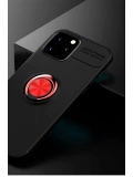 Newface Apple iPhone 12 Kılıf Range Yüzüklü Silikon - Siyah-Kırmızı