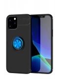 Newface Apple iPhone 12 Kılıf Range Yüzüklü Silikon - Siyah-Mavi