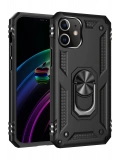 Newface Apple iPhone 12 Kılıf Sofya Yüzüklü Silikon Kapak - Siyah