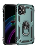 Newface Apple iPhone 12 Kılıf Sofya Yüzüklü Silikon Kapak - Yeşil