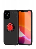 Newface Apple iPhone 12 Mini Kılıf Range Yüzüklü Silikon - Siyah-Kırmızı