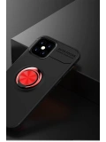 Newface Apple iPhone 12 Mini Kılıf Range Yüzüklü Silikon - Siyah-Kırmızı