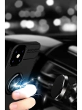 Newface Apple iPhone 12 Mini Kılıf Range Yüzüklü Silikon - Siyah-Kırmızı