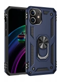 Newface Apple iPhone 12 Mini Kılıf Sofya Yüzüklü Silikon Kapak - Lacivert