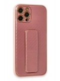 Newface Apple iPhone 12 Pro Kılıf Coco Karbon Standlı Kapak - Pembe