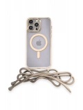 Newface Apple iPhone 12 Pro Max Kılıf Divo Lazer Askılı Magsafe Kapak - Gold