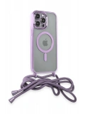 Newface Apple iPhone 12 Pro Max Kılıf Divo Lazer Askılı Magsafe Kapak - Lila